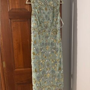 Mac Duggal Mint Green Embellished Midi Dress